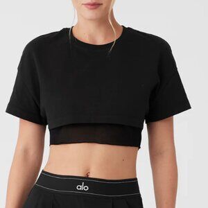 ALO Yoga Made You Look Black Crop Top mesh lined Tshirt - Sz M